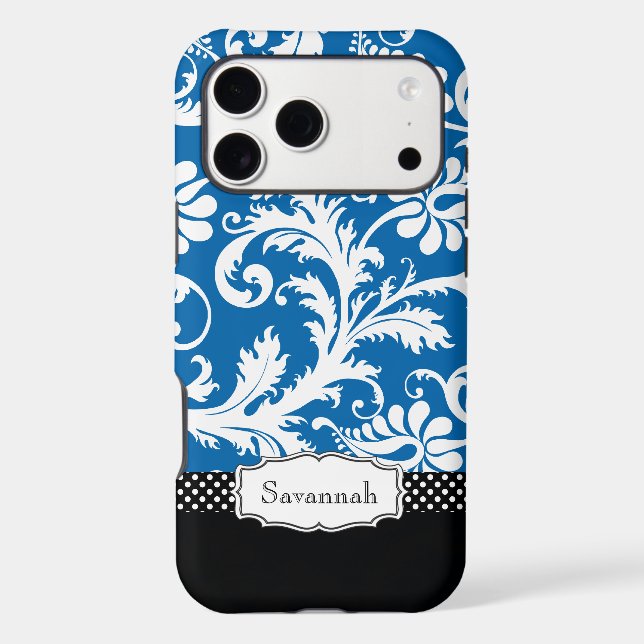 Personalised Vintage Blue White and Black Damask (Back)
