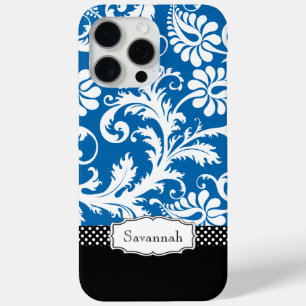 Personalised Vintage Blue White and Black Damask iPhone 15 Pro Max Case