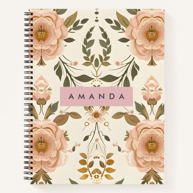Personalised Vintage Blush Flower  Notebook (Front)