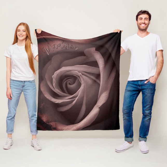 Personalised Vintage Blush Rose Fleece Blanket (In Situ)