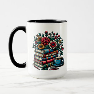 Personalised Vintage Books, Coffee and Flowers Mug
