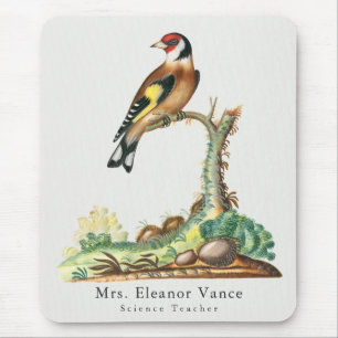 Personalised Vintage Botanical Bird Teacher Mouse Pad