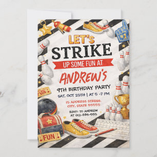 Personalised vintage Bowling Birthday Party Invitation