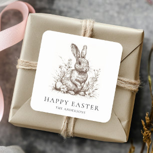 Personalised Vintage Bunny Easter Square Sticker