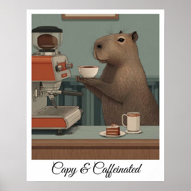 Personalised Vintage Capybara Coffee Shop Print (Front)