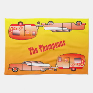 Personalised Vintage Car and Caravan Dish Towel