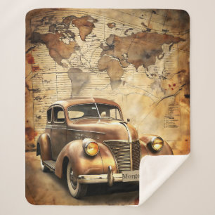 Personalised Vintage Car   Antique World Map Sherpa Blanket