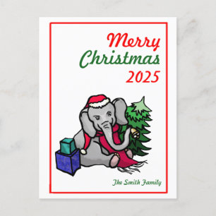 Personalised Vintage Cartoon Christmas Elephant Holiday Postcard