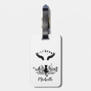 Personalised Vintage Celestial Moon Phases Cat Luggage Tag