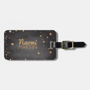 Personalised Vintage Chalkboard Gold Stars Luggage Tag