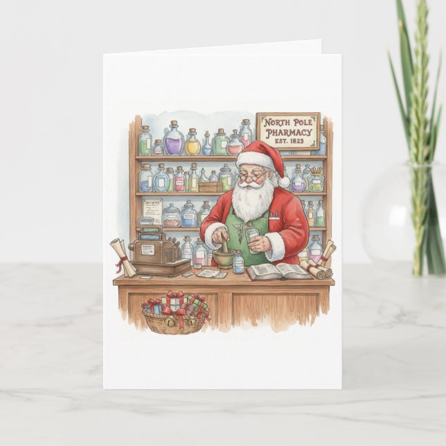 Personalised Vintage Christmas Card for Pharmacist (Front)