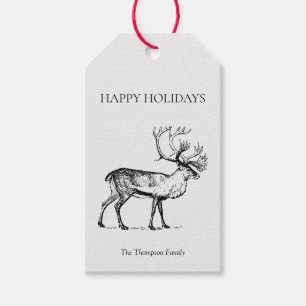 Personalised Vintage Christmas Deer Happy Holidays Gift Tags
