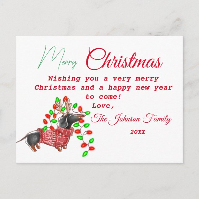 Personalised Vintage Christmas Doxie Postcard (Front)