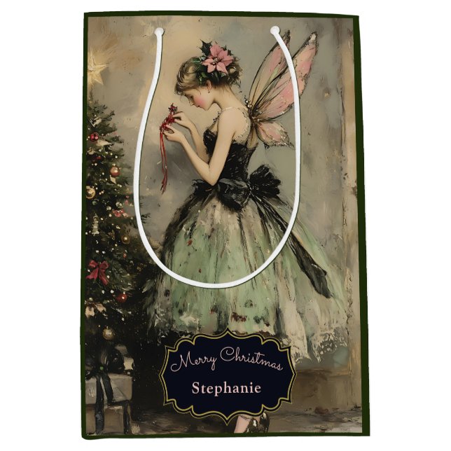 Personalised Vintage Christmas Fairy Tree Medium Gift Bag (Front)