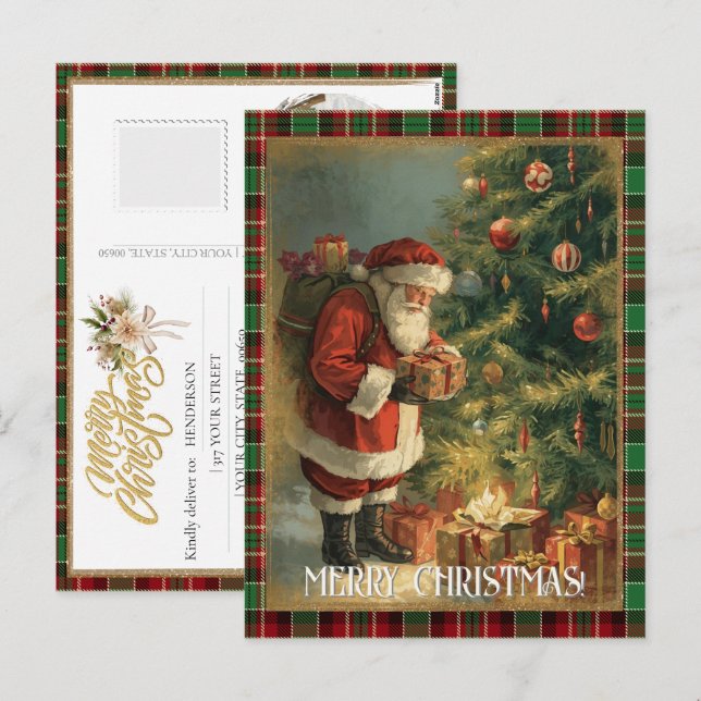 Personalised Vintage Christmas Photo Santa Classic Holiday Postcard (Front/Back)