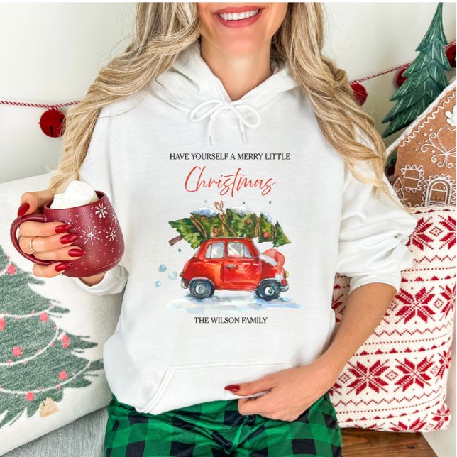 Personalised Vintage Christmas – Red Car with Tree Hoodie (Creator Uploaded)
