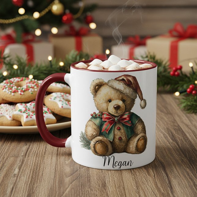 Personalised Vintage Christmas Teddy bear Mug (Creator Uploaded)