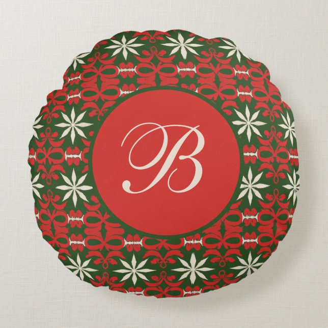 Personalised Vintage Christmas/winter patterned  Round Cushion (Front)