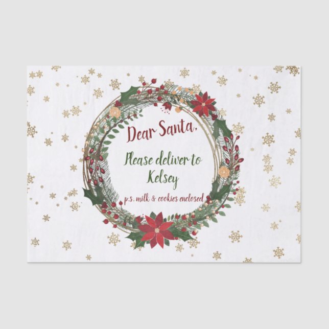 Personalised Vintage Christmas Wreath Tissue Paper (Front)