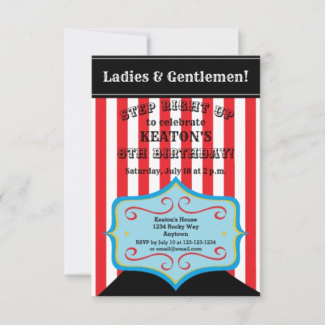 Personalised Vintage Circus Party Invitations (Front)