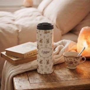 Personalised Vintage Cosy Cottagecore Teddy Bear Thermal Tumbler