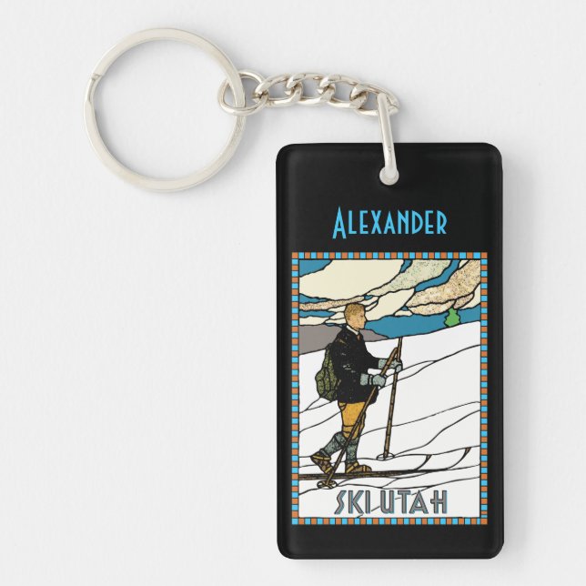 Personalised Vintage Cross Country Ski Utah Key Ring (Front)