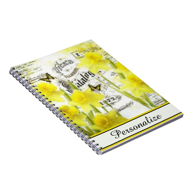 Personalised Vintage daffodils Notebook (Right Side)