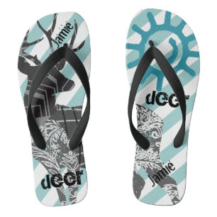 Personalised Vintage Deer Sun and Stripes Pattern Jandals