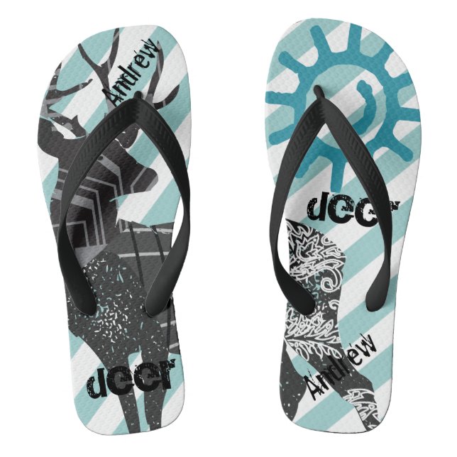 Personalised Vintage Deer Sun and Stripes Pattern Jandals (Footbed)