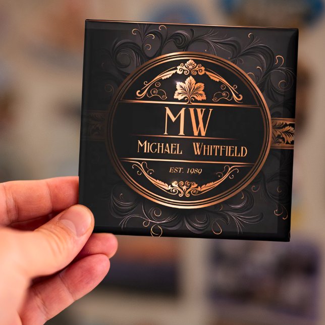 Personalised Vintage Demask Monogram Magnet (Creator Uploaded)