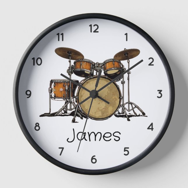 Personalised Vintage Drum Set Music Drummer Clock (Front)