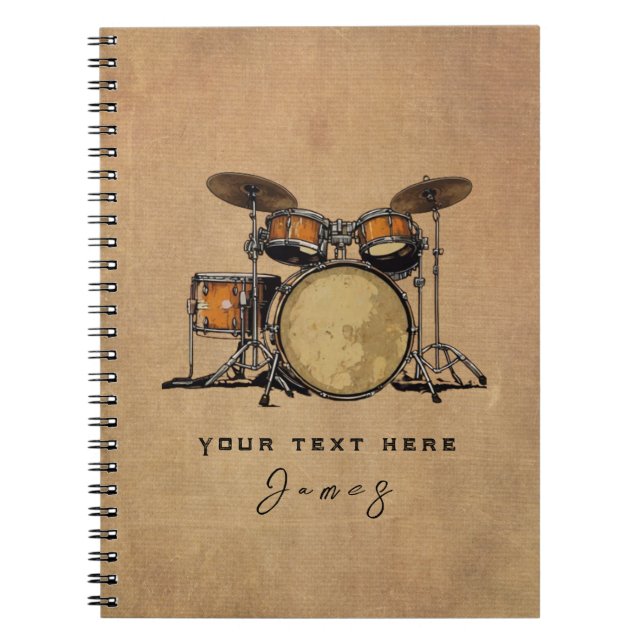 Personalised Vintage Drum Set Music Drummer    Not Notebook (Front)