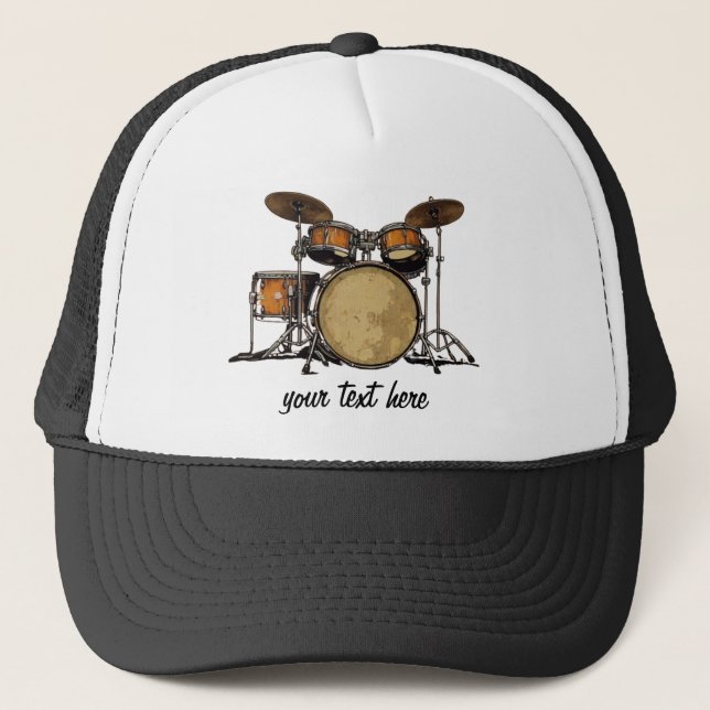 Personalised Vintage Drum Set Music Drummer Trucker Hat (Front)