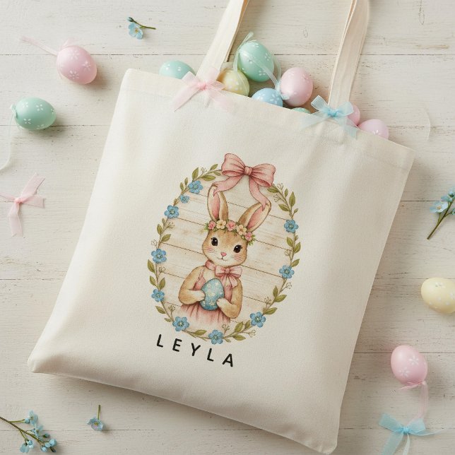 Personalised Vintage Easter Bunny Pastel Tote Bag (Creator Uploaded)