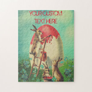Personalised Vintage EASTER Egg Bunny Rustic Jigsaw Puzzle