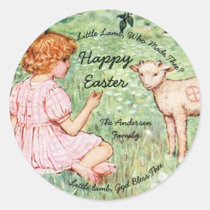 Personalised Vintage Easter Little Lamb Classic Round Sticker