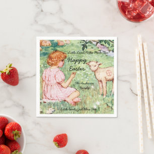 Personalised Vintage Easter Little Lamb Napkin
