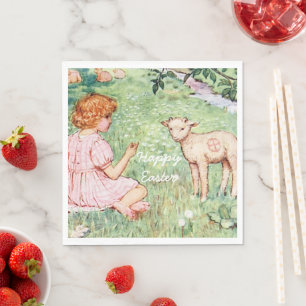 Personalised Vintage Easter Little Lamb Napkin