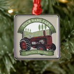 Personalised Vintage Farm Tractor Country Farmer  Metal Tree Decoration<br><div class="desc">Personalised Vintage Farm Tractor Country Farmer Family Farm - Rolling Hills,  Harvest Fields and Trees,  Cattle Dairy Cows - Customise with your Name or Custom Text!</div>