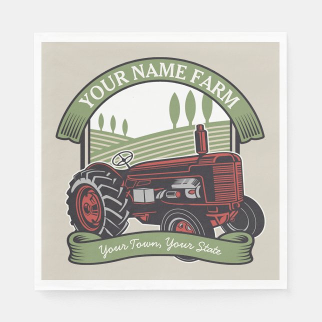 Personalised Vintage Farm Tractor Country Farmer Napkin (Front)