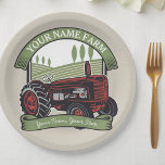 Personalised Vintage Farm Tractor Country Farmer  Paper Plate<br><div class="desc">Personalised Vintage Farm Tractor Country Farmer Family Farm - Rolling Hills,  Harvest Fields and Trees,  Cattle Dairy Cows - Customise with your Name or Custom Text!</div>