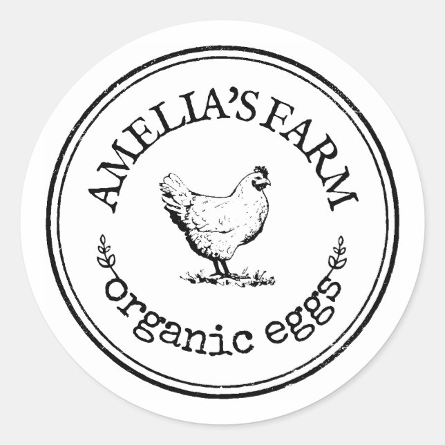 Personalised Vintage Farmhouse Chicken Egg Classic Round Sticker (Front)