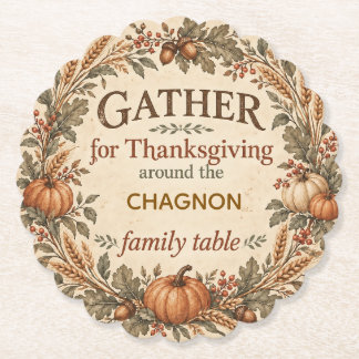 Personalised Vintage Farmhouse Thanksgiving Paper Coaster