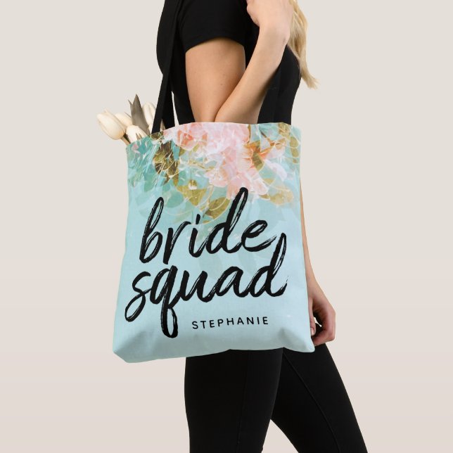 Personalised Vintage Floral Bride Squad Tote Bag (Close Up)