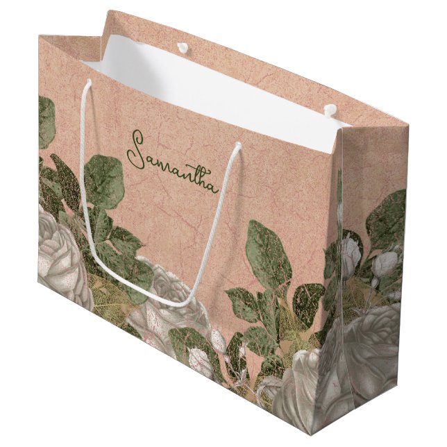 Personalised Vintage Floral Large Gift Bag (Front Angled)