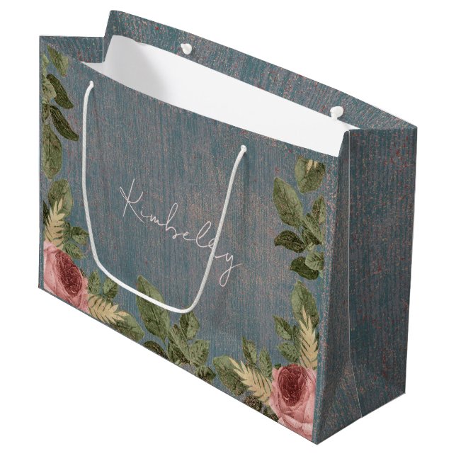 Personalised Vintage Floral Large Gift Bag (Front Angled)