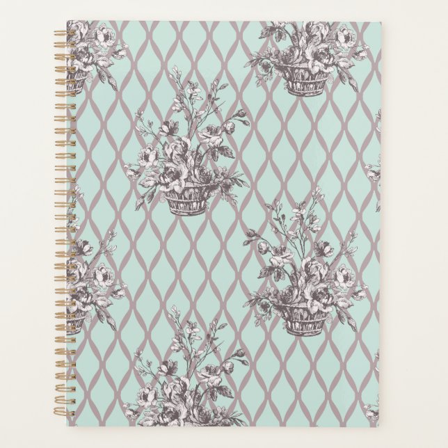Personalised Vintage Floral Planner in Mint Blue (Front)