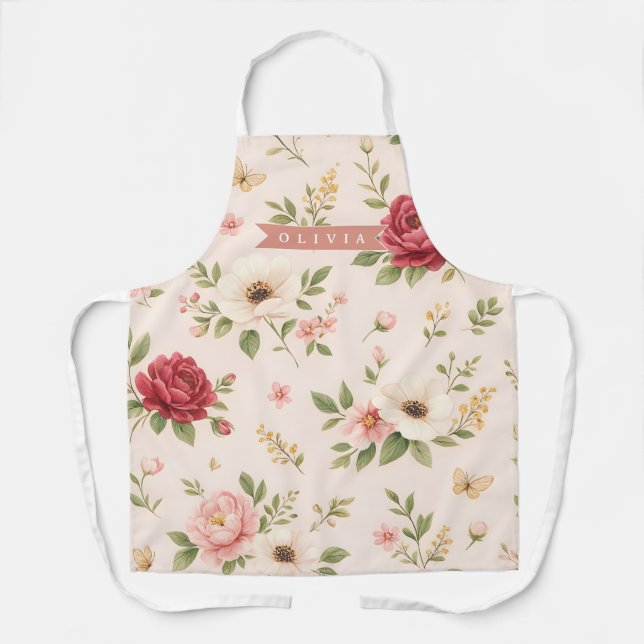 Personalised Vintage Floral Romantic Name Gift Apron (Front)
