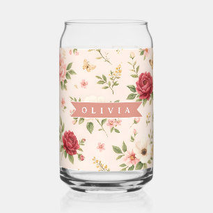 Personalised Vintage Floral Romantic Name Gift Can Glass