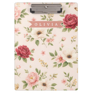 Personalised Vintage Floral Romantic Name Gift Clipboard